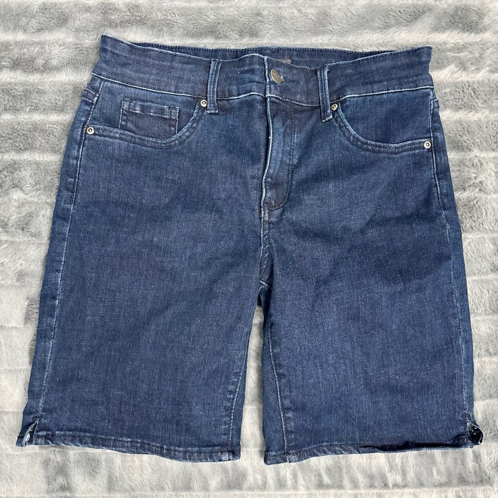 NYDJ Ella Dark Wash Denim Shorts Womens 8 Lift Tuck Stretch Bermuda Jean Shorts